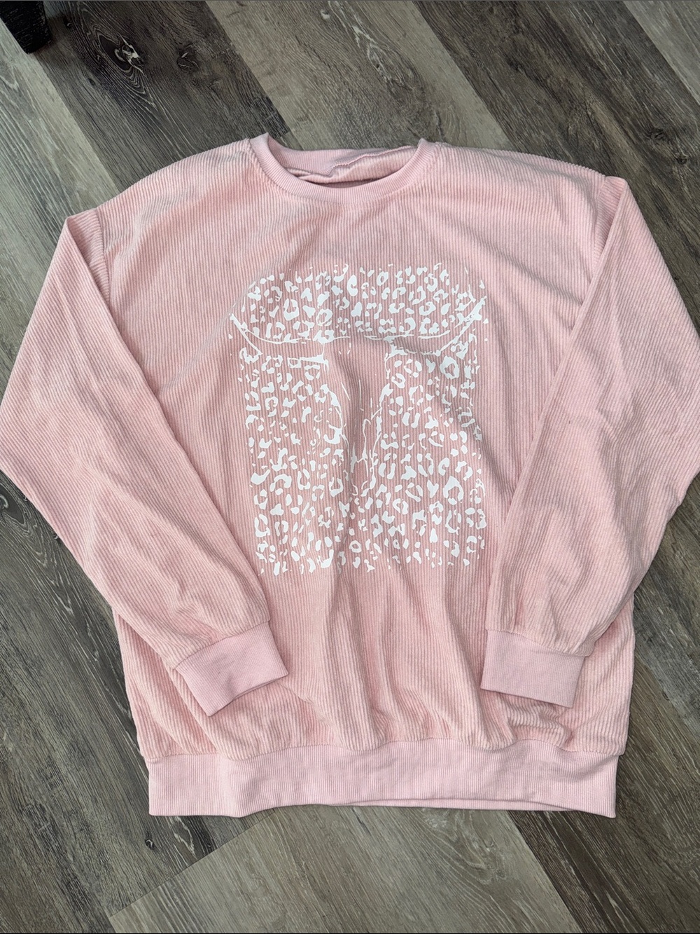 SHEIN Pink Corded Crewneck Sweatshirt with White Graphic